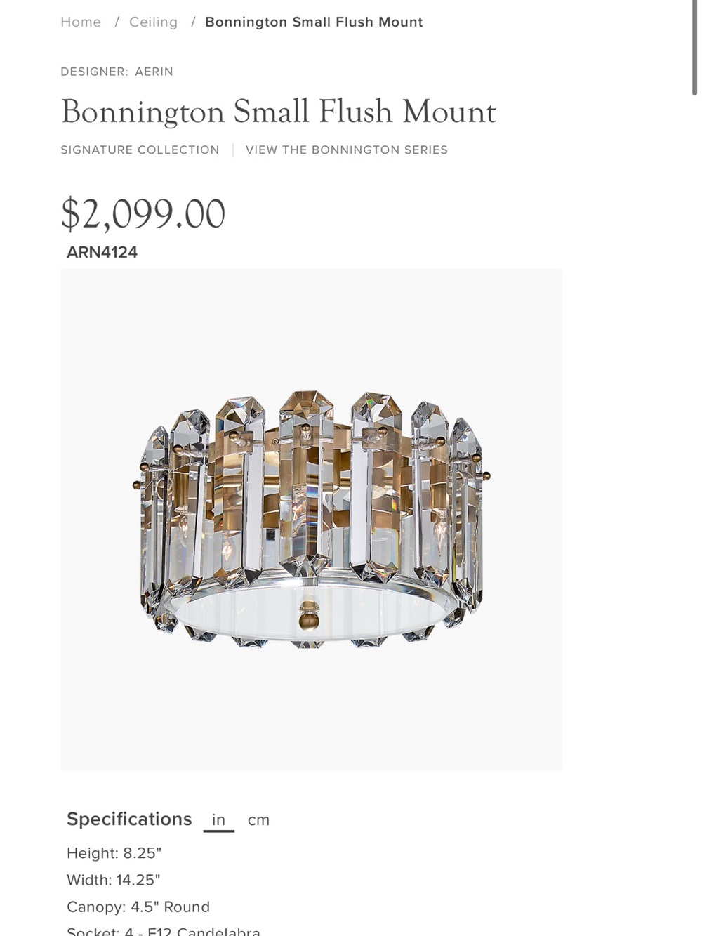 Aerin Bonnington Small Flush Mount — Clear Crystal & Gold Accents